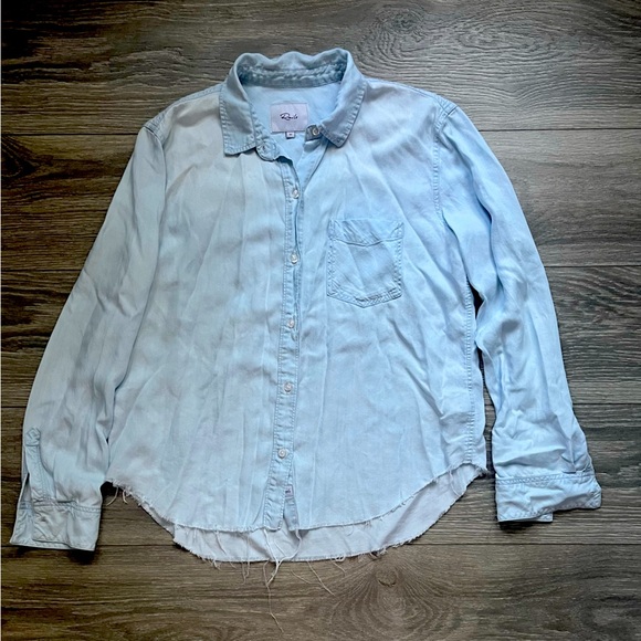 Rails Light Blue Raw Hem Lightweight Long Sleeve Tencel Button Down Shirt Size M - Picture 1 of 8